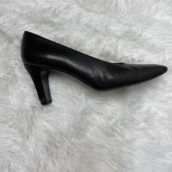 Stuart Weitzman black pump heel pebbled leather 7 - Picture 10 of 12